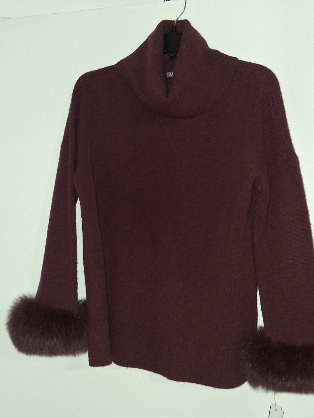 Alashan 100% Cashmere Fox Fur Cuff Turtleneck Sweater Size S